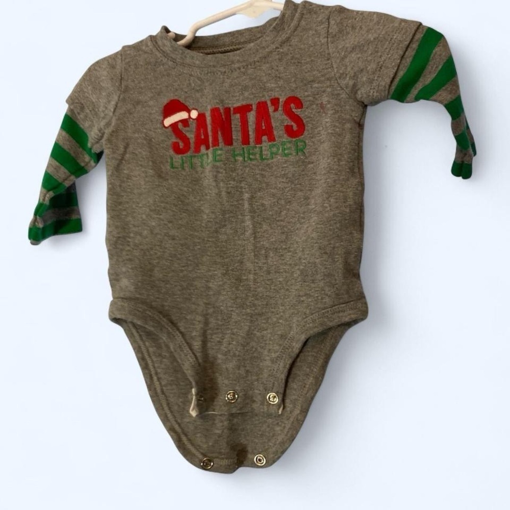 Grey and green baby bodysuit with Santa's Little Helper design 3M Carters